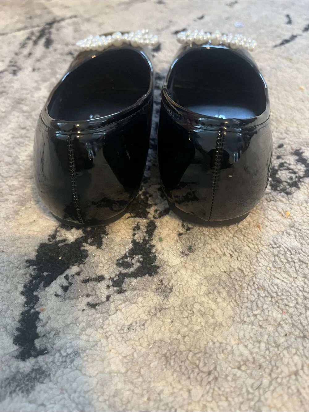 BCBG Girls Black Patent Pearl Bow Ballet Flats Size 13